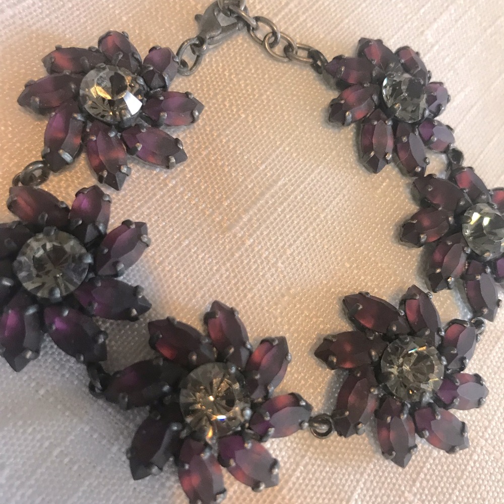 Frosted Purple & Diamond Color Swarovski Crystal Flower Bracelet New